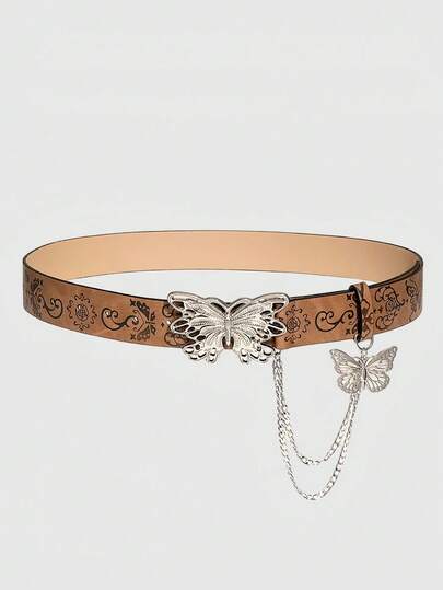 Grunge Punk Cinturón retro de mujer, accesorios de cadena de cinturón versátil con decoración de mariposa, subcultura Y2K