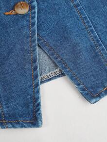 SHEIN Firerie Kids Young Girl Single-Breasted Sleeveless Top And Wide-Leg Jeans Casual Suit - Medium Wash - View 5