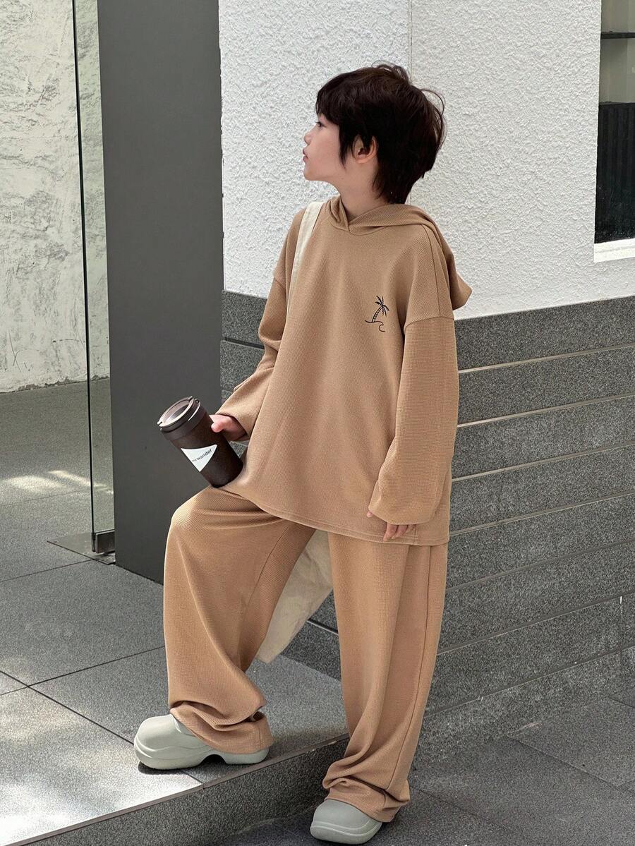 DAZY Tween Boy Coconut Tree Print Hoodie And Pants Pajama Set - Army Green - View 1