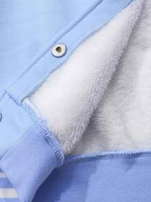 SHEIN Dziewczęca kurtka polarowa z kapturem, jednorzędowa, w swobodnym, sportowym stylu, z uroczym królikiem i nadrukiem liter, w kontrastowym kolorze, jesień/zima