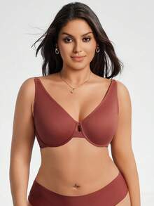 SHEIN 1 件加大码纯色舒适支撑文胸，提升 - 亮橙色 - 查看 4