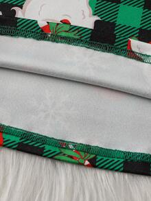 2 件青少年男童格子圣诞元素柔软舒适贴身圆领长袖睡衣套装 - 綠色 - 查看 5