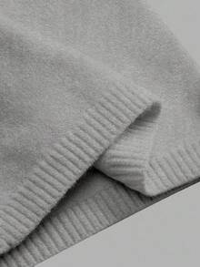 CovetEZ 女式纯色翻边腰休闲喇叭针织裤，秋冬 - 灰色 - 查看 7