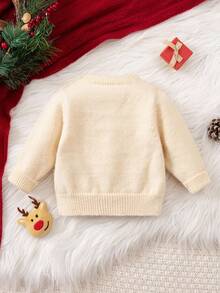 SHEIN White,Autumn,Cute Newborn Baby Deer Pattern Round Neck Long Sleeve Knitted Sweater,Autumn/Winter Versatile Warm Christmas Animal Top With Antlers - Multicolor - View 7