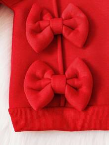 SHEIN Babygirl Cute Casual Knit Red Bow Long Sleeve Sweatshirt Set - Red - View 3