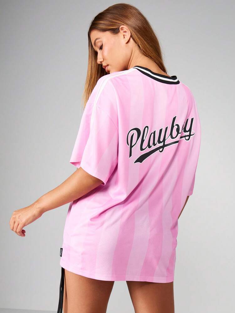 Missguided x Playboy Oversized Pink Baseball Jersey T Shirt Retro Bunny Graphic Number Print Casual Summer Fashion Varsity Top Street Style