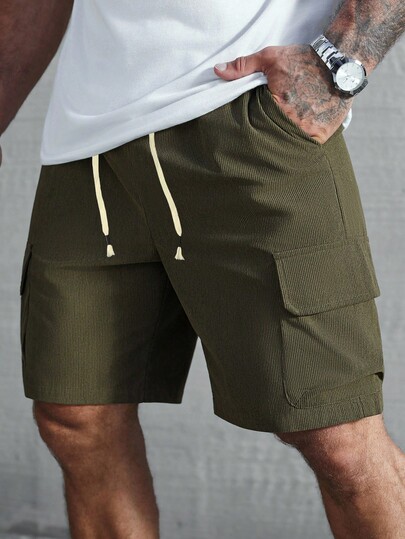 Manfinity Homme Men's Casual Solid Color Cargo Shorts, Summer