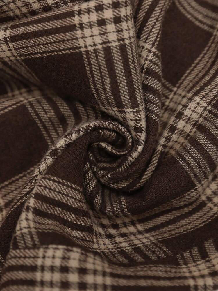 Women's Casual Vintage Daily Plaid Slant Pocket Pants, Autumn Plaid Checkered Brown Pants, Business Casual Autumn Winter Pants Going Out