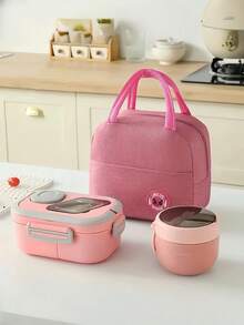 3pcs Lunch Box Set, Including Lunch Box, Insulated Bag, Breakfast Cup, Suitable For Work, School, And Outdoor Transportation, Lunch Box, Salad Cup, Insulated Suit. Partitioned Lunch Box, Back-To-School Season Student Supplies, Lunch Box, Lunch Bag. - Multicolor - View 2