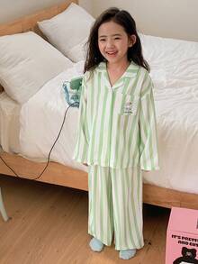 DAZY Young Girl Girls Striped Print Long Sleeve Top And Pants Pajama Set, Fall