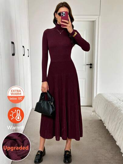 Easowa 秋冬高领修身A字长袖桑葚红女式毛衣，颜色和时尚