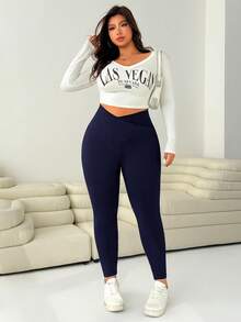 Solflare 海军蓝加大码女式不对称腰休闲紧身裤 - 藏蓝色 - 查看 5