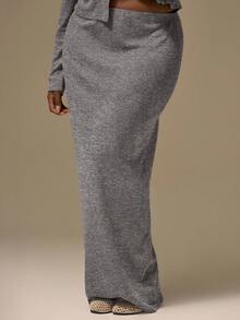 MUSERA Plus Size Maxi Knit Skirt Cute Summer Holiday Elegant Vacation Romantic Curve Farmhouse - Dark Grey - View 2