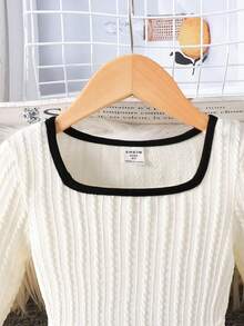 SHEIN Emery Rose Kids Váy dài tay Y2K cổ vuông tay loe màu trơn cho bé gái, mặc hàng ngày vào mùa xuân và mùa thu, váy ôm sát có viền đèn lồng dệt, váy dài tay thanh lịch có quần short bên trong, phù hợp cho mùa thu và mùa đông, màu đỏ cho Giáng sinh, mặc dự tiệc, mặc hàng ngày đến trường, váy sinh nhật, váy công chúa, váy đôi cho mẹ và con gái và chị em gái, váy len, màu trắng cho Giáng sinh. - Đen và trắng - Xem 5