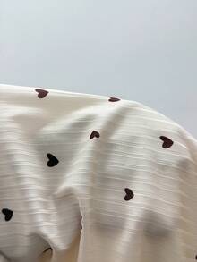 SHEIN 心形纹理休闲保暖长袖上衣和裤子女士睡衣套装，秋冬服装，舒适保暖 - 杏色 - 查看 7