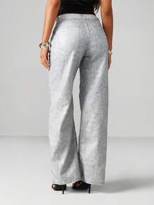 MISSGUIDED Celana Jeans Lebar Model Washed dengan Pinggang Tinggi, Gaya Vintage, Potongan Palazzo, Bawahan Modis untuk Musim Gugur dan Musim Dingin - Grey - View 2
