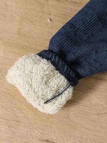 SHEIN Genkimix Kids 2 件套男童休闲简约羊毛夹克和裤子套装，适合休闲、日光浴、上学、秋冬、幼儿服装 - 藏蓝色 - 查看 5