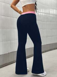 StreetHx Pantalon évasé de style punk à imprimé blocs de couleurs pour femmes