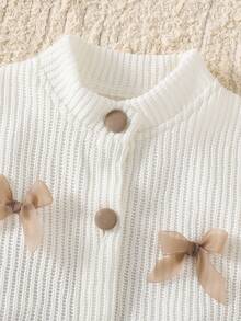 Genkimix Kids Dziewczęcy, swobodny, codzienny, dzianinowy kardigan z kokardą, żywy i uroczy, pasujący do spódnicy, jesienny, dwuczęściowy zestaw dla dzieci na zewnątrz, strój na powrót do szkoły, kurtka z fakturą wafla na jesień/zimę - Wielokolorowe - Zobacz 5