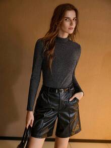 MOTF PREMIUM SLIM FIT MOCK NECK TOP - Dark Grey - View 6