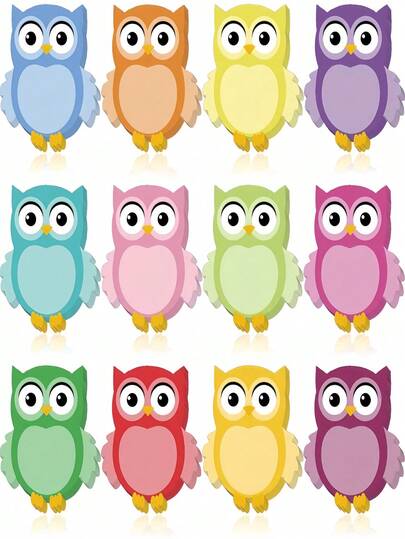 2/12pcs Cute Owl Sticky Notes - 12 Colorful Owl Designs, 30 Sheets Each, Self-Stick Memo Pads For Office, School, Home, Study & Work Reminders.