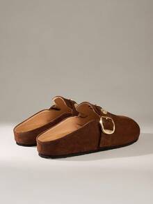 Solecia Women's Flat Slip-On Loafers, Casual Suede Shoes, Fashion Versatile Comfortable, Brown With Metal Buckle, Autumn/Winter - Brown - View 4