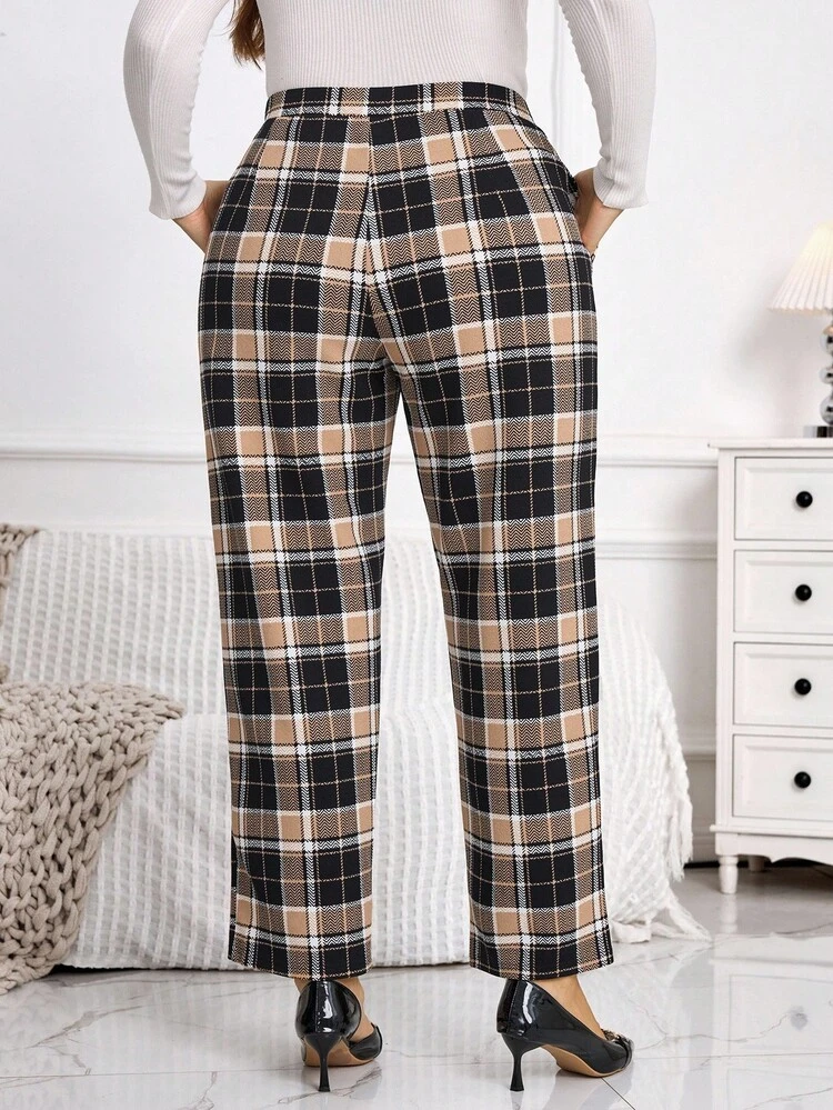 Plus Size Women High Waist Plaid Pocket Tapered Casual Pants New Year Look Maija Fall Winter 2025 Fall/Winter Party Elegant Dress Women Elegant Dress Women