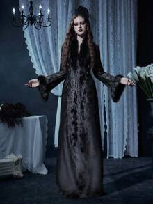 Glisette Women's Fashion Party Long Faux Fur Coat - Black - View 3