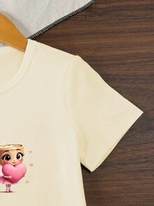 Elladie kids 2025 New Girls 4-7 Years Old Spring/Summer Casual Chic Vacation Fashion Floral Print Top T-Shirt, Suitable For School, Vacation, Travel, Outdoor Sports, Back To School, Cappuccino Ballerina Kawaii Clothes For Kids Kid Clothes For Girls T Shirt Cute Kid Tops Kids Undershirts Girls