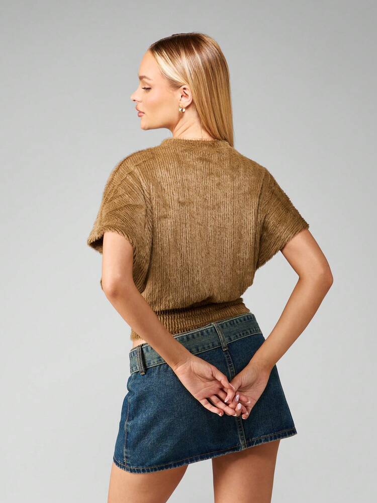 MISSGUIDED Fuzzy Crop Sweater With Cinched Waist And Mock Neck Christmas