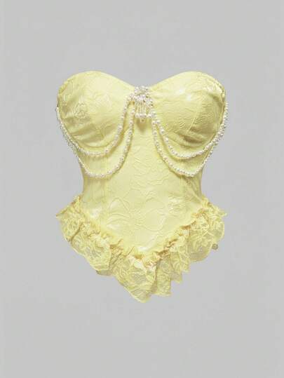 Kawaii Blouse décorée de dentelle victorienne vintage, de satin et de perles. Top pour femme en rose poudré