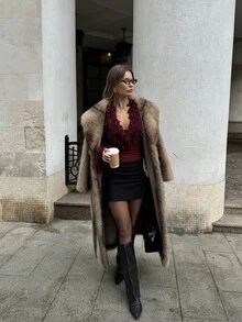 SHEIN BAE Áo len gợi cảm cổ chữ V sâu, có tua rua, ôm sát, tay chuông / Áo len màu đỏ tía, hoàn hảo cho kỳ nghỉ và bãi biển, Ngày Valentine, quà Valentine cho phụ nữ - Màu Đỏ Sâu - Xem 5