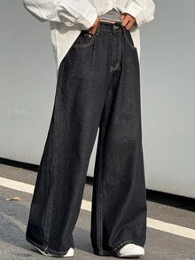 DAZY Tween Girl Wide Leg Denim Jeans, Fall - Blue - View 7