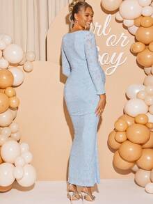 Loomaby Vestido elegante de manga larga, cuello barco, ajustado, de jacquard para maternidad