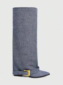 CUCCOO SZL Giày bốt cao gót đế dày mũi nhọn Cuccoo, giày bốt cưỡi ngựa gợi cảm dành cho nữ - Màu xanh lam - Xem 8