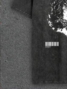 Manfinity ZONE917 Men's Distressed Jesus Cross Print Graphic Black T-Shirt, Street Style