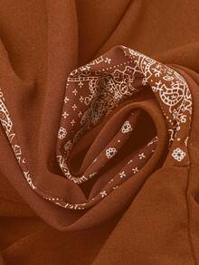 Rusticease 大码几何印花圆领休闲短袖连衣裙，夏季 - 鏽棕色 - 查看 8