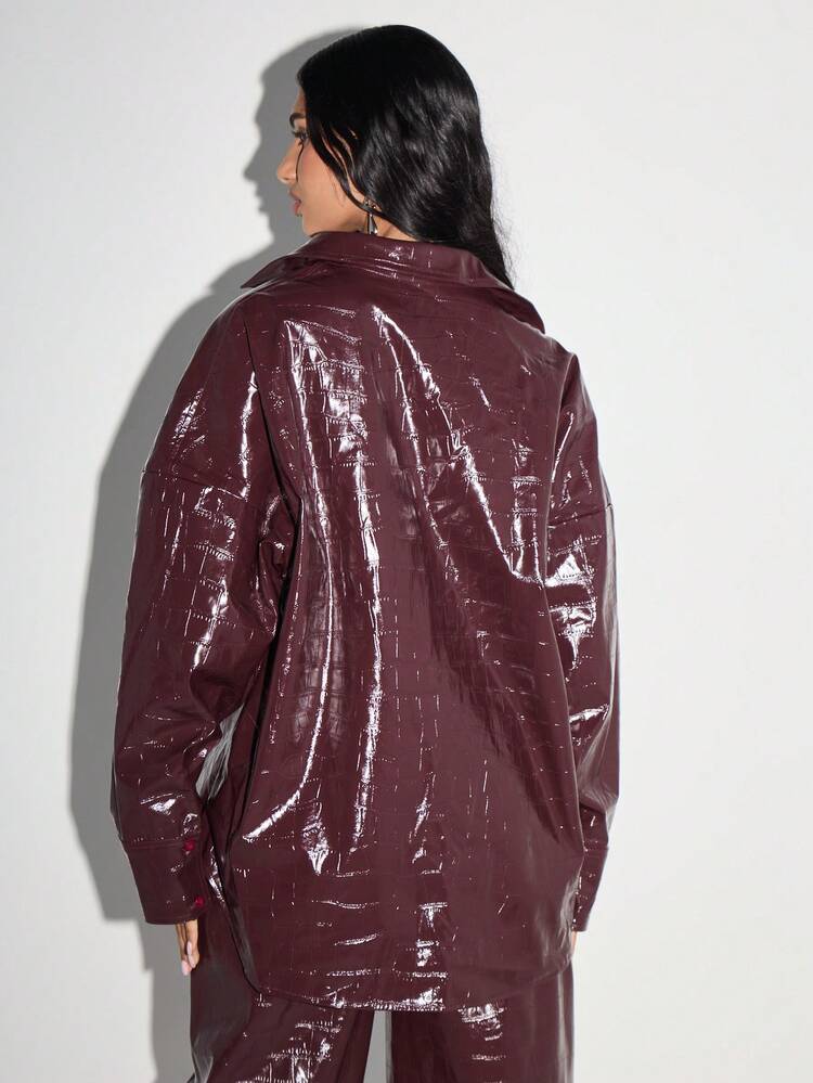 KIZN Patent Leather Oversized Shirt With Crocodile Pattern