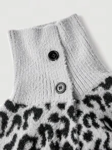 SHEIN MOD Cardigan casual monopetto in stile vintage con stampa leopardata, adatto per autunno/inverno - Grigio - Visualizzare 7