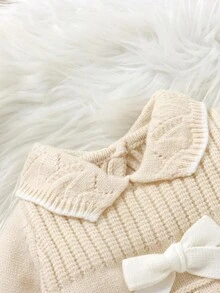 Baby Girls Ruffled Collar Long Sleeve Knitted Sweater&Matching Knitted Leggings 2 Pieces Set,Cream White,Autumn,Flowy,Family Matching Soft Outfit - Apricot - View 9