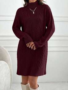 EURMUSE Knitwear Dress With Folded Neck And Cable Pattern,Winter Dresses For Women,Petite