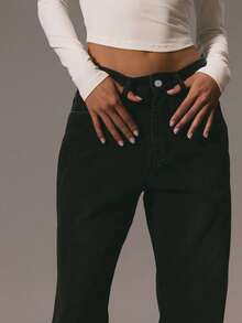 MUSERA 低腰阔腿牛仔裤，春夏可爱休闲西部风，冬季办公室工作时尚款 - 黑色 - 查看 5