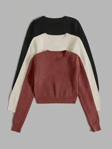 EMERY ROSE paquete de 3 suéteres casuales de cuello redondo de unicolor - Multicolor - Ver 3