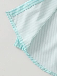 SHEIN 女童休闲时尚经典条纹梭织衬衫，背面饰有可爱蝴蝶结，宽松舒适，适合春夏秋冬、日常、通勤、户外、派对、拍照 - 綠色 - 查看 5