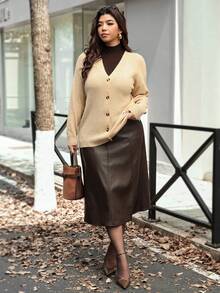 Vionelle Áo len cardigan dệt kim tay dài màu trơn cổ chữ V cỡ lớn cho nữ Áo len cardigan cài nút màu vàng Áo len cardigan nữ Áo len cardigan cổ chữ V Áo len cardigan màu vàng cho nữ Áo len màu vàng - Màu be - Xem 7