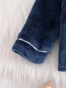 Cozy Pixies 2pcs Baby Boys Autumn/Winter Navy Blue Contrast Trim Thermal Lined Turndown Collar Cardigan And Elastic Waist Loose Pants Set Baby Boys Pajama Sapphire Suit For Baby Boy Baby Boy Jacket Set Navy Blue Baby Boy Outfit Toddler 2 Piece Winter Fur Clothing - Royal Blue - View 7