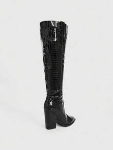 CUCCOO SZL Cuccoo Pointed Toe Thigh High Chunky Heel Tall Boots, Sexy Riding Boots For Women - Black - View 6