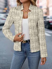 Franclia Áo khoác blazer tay dài tối giản cho nữ đi làm công sở thường ngày - Màu be - Xem 3