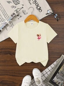 Elladie kids 2025 New Girls 4-7 Years Old Spring/Summer Casual Chic Vacation Fashion Floral Print Top T-Shirt, Suitable For School, Vacation, Travel, Outdoor Sports, Back To School, Cappuccino Ballerina Kawaii Clothes For Kids Kid Clothes For Girls T Shirt Cute Kid Tops Kids Undershirts Girls