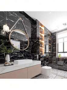 12 块自粘乙烯基地板砖，防水即剥即贴浴室、厨房、卧室、客厅装饰（白色大理石），PVC 浴室、厨房、客厅淋浴瓷砖，翻新贴纸，可剥离墙板，壁纸，家居浴室装饰浴室地毯地毯秋季装饰浴室配件